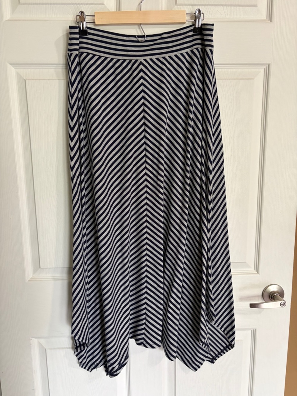 Navy and White Striped High-Low Skirt